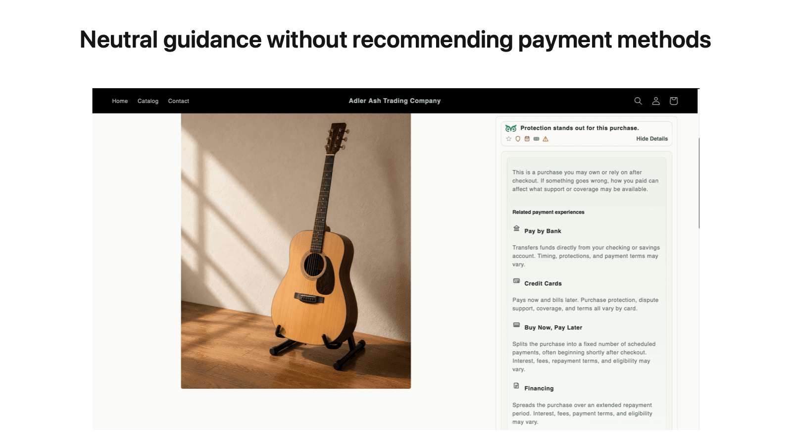 Guitar product page showing expanded Pawyz Learn Why guidance